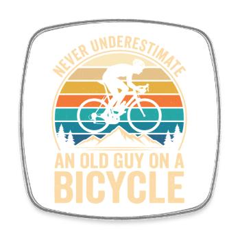 Never Underestimate An Old Guy On A Bicycle - Square fridge magnet - white - Front