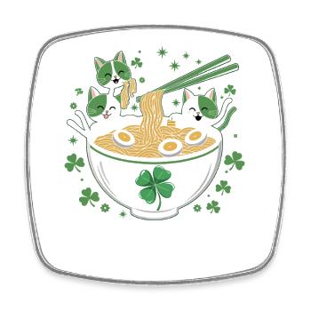 Katzen-Ramen Fiesta mit Glücksklee - Viereckiger Kühlschrankmagnet - Weiß - Vorne