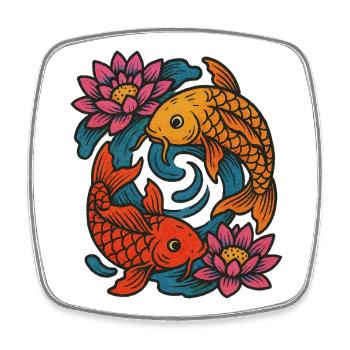 Koi- und Lotus-Runddesign - Viereckiger Kühlschrankmagnet - Weiß - Vorne