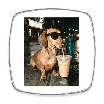 Dackel trink Eiskaffee, Lustiges Dackel Foto - Viereckiger Kühlschrankmagnet - Weiß - Vorne
