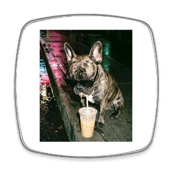 Französische Bulldogge trink Eiskaffee - Viereckiger Kühlschrankmagnet - Weiß - Vorne