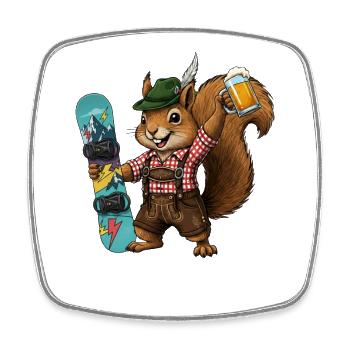 Costume d’écureuil Ski Snowboardeur Snowboard - Magnet carré - blanc - Devant