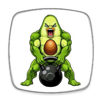 Avocado Kettlebell Fitness Cartoon Bodybuilding - Square fridge magnet - white - Front