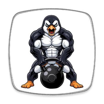 Cute Penguin Kettlebell Fitness Workout Cartoon - Square fridge magnet - white - Front