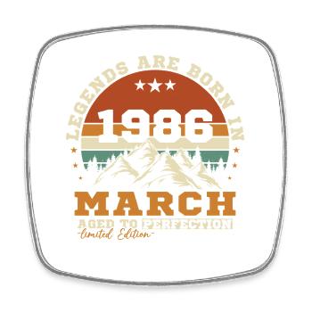 März 1986 Vintage-Retro-Geburtstagsgeschenk - Viereckiger Kühlschrankmagnet - Weiß - Vorne