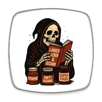 Squelette lit un livre sur la longue vie et la santé - Magnet carré - blanc - Devant
