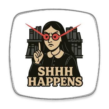 Library Woman with Red Eyes and SHHH Happens - Square fridge magnet - white - Front