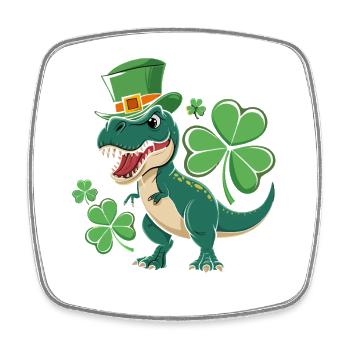 Dino vert avec chapeau de trèfle - Magnet carré - blanc - Devant