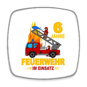 Fire brigade 6 years in action - Square fridge magnet - white - Front