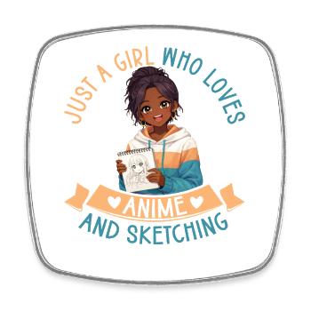 Just a girl who loves anime and draws afro - Square fridge magnet - white - Front