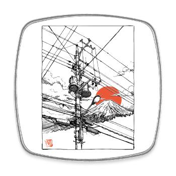 Japan Fuji Powerlines - Square fridge magnet - white - Front