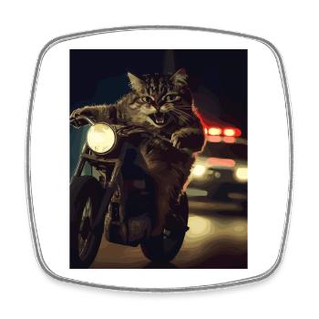 Katze auf Motorrad bei Nacht - Viereckiger Kühlschrankmagnet - Weiß - Vorne