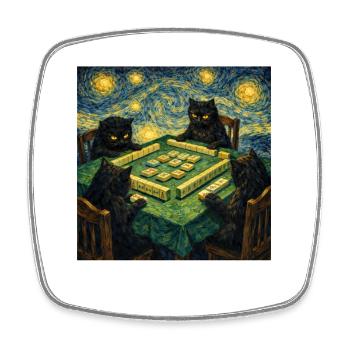 Katzen spielen Mahjong Van Gogh-Stil - Viereckiger Kühlschrankmagnet - Weiß - Vorne