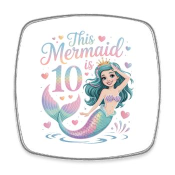 Mermaid 10th Birthday 10 Years - Square fridge magnet - white - Front
