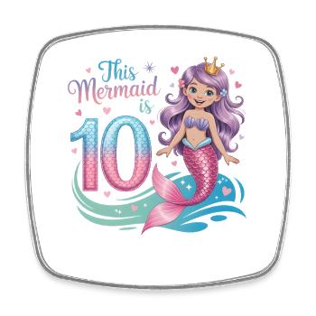 Mermaid 10th Birthday 10 Years - Square fridge magnet - white - Front