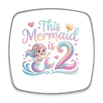 Mermaid 2nd Birthday 2 Years - Square fridge magnet - white - Front