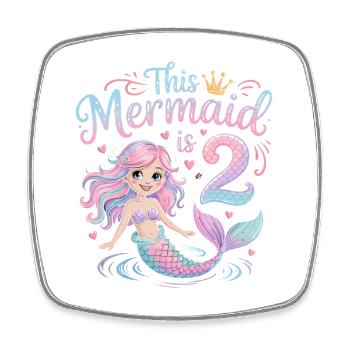 Sirène 2e anniversaire 2 ans - Magnet carré - blanc - Devant