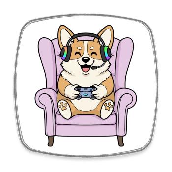 Gamer Corgi Dog Playing Video Games Art - Square fridge magnet - white - Front