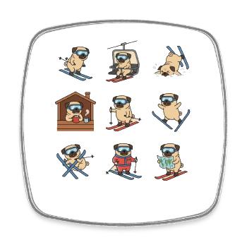 Lustiger Ski Mops für Wintersport Fans - Viereckiger Kühlschrankmagnet - Weiß - Vorne