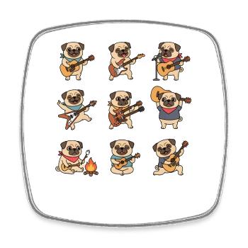 Pug Band Guitar Cartoon Musician Dogs - Square fridge magnet - white - Front