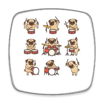 Mops Drummer Cartoon Für Schlagzeuger - Viereckiger Kühlschrankmagnet - Weiß - Vorne