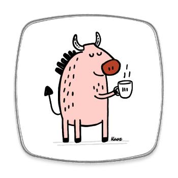 Pink Animal with Horn and Cup - Square fridge magnet - white - Front