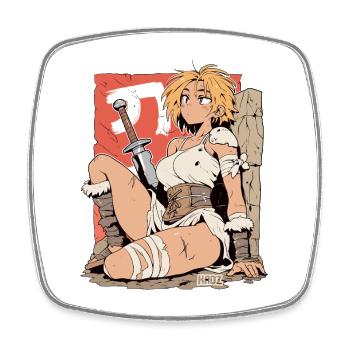 Blonde warrior with sword in manga style - Square fridge magnet - white - Front
