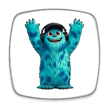 Monster Fluffonster® - DJ Fluffo - Hands Up - Square fridge magnet - white - Front