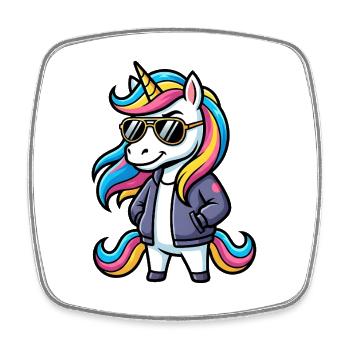 Cool Unicorn with Sunglasses Cartoon Motif - Square fridge magnet - white - Front