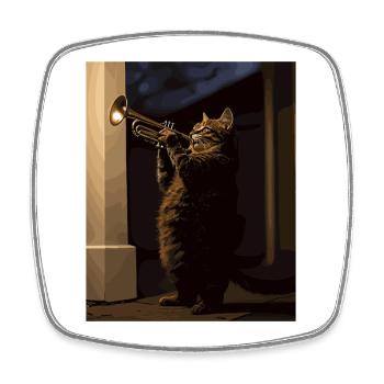 Jazzkater Trompete Nacht - Viereckiger Kühlschrankmagnet - Weiß - Vorne