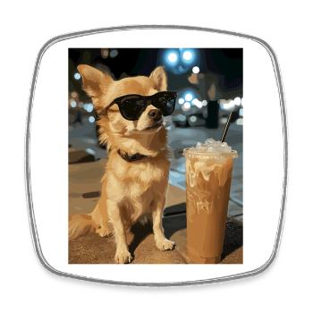Chihuahua Night Coffee Style - Square fridge magnet - white - Front