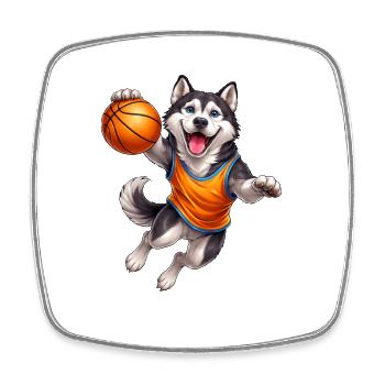 Husky Hund Basketballer Sport Basketball - Viereckiger Kühlschrankmagnet - Weiß - Vorne
