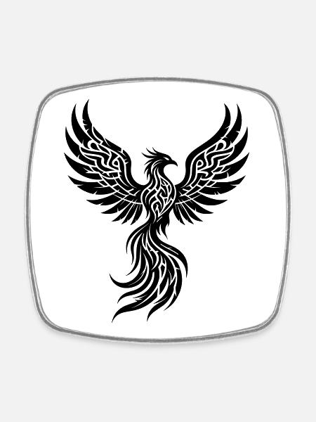 Phoenix Tribal Symbol of Rebirth - Square fridge magnet - white