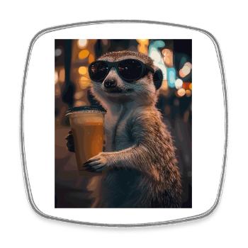 Coffee Meerkat Sunglasses - Square fridge magnet - white - Front
