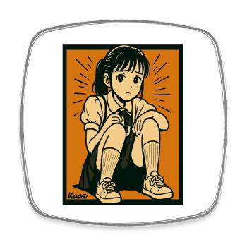 Manga fille assise les genoux relevés - Magnet carré - blanc - Devant