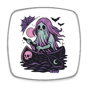 Fantôme dans le bateau avec la lune et la chauve-souris - Magnet carré - blanc - Devant