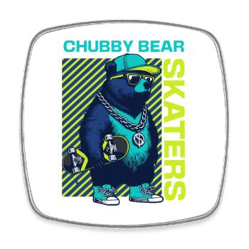 Chubby Bear Skater: Cooler Bär mit Skateboard - Viereckiger Kühlschrankmagnet - Weiß - Vorne