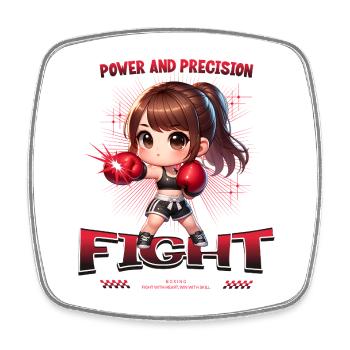 Powerful boxing chibi fighter - Square fridge magnet - white - Front