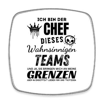 Stolzer Chef des wahnsinnigen Teams Chef Geschenk - Viereckiger Kühlschrankmagnet - Weiß - Vorne