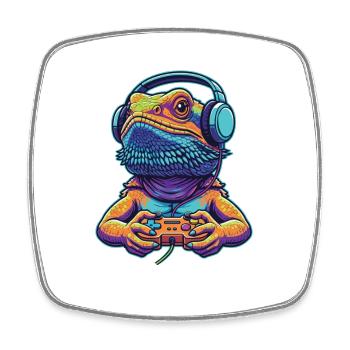 Bearded Dragon Gamer Pogona Controller - Square fridge magnet - white - Front
