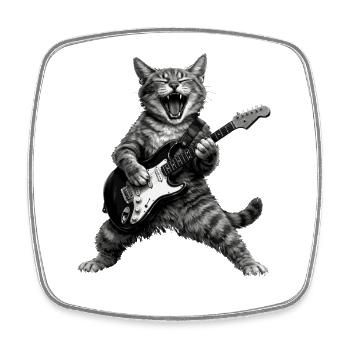 Funny Rock and Roll Cat Electric Guitar - Square fridge magnet - white - Front