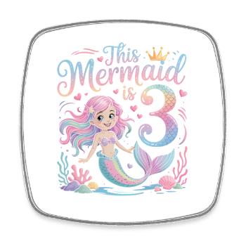 Mermaid 3rd Birthday 3 Years - Square fridge magnet - white - Front