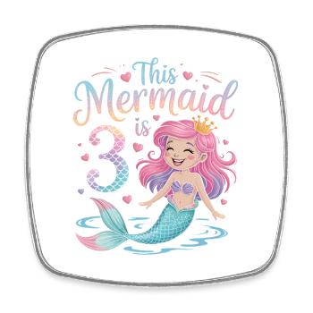 Mermaid 3rd Birthday 3 Years - Square fridge magnet - white - Front