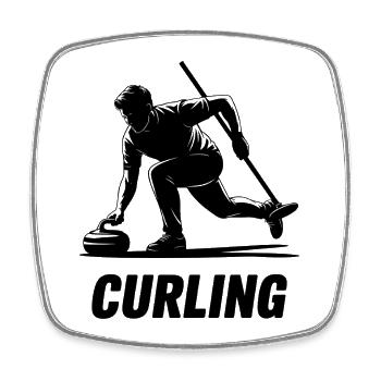 Curling Mann Sportler Action Silhouette - Viereckiger Kühlschrankmagnet - Weiß - Vorne