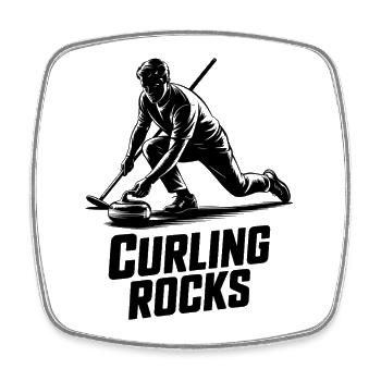Curling Rocks Wintersport Silhouette Man - Viereckiger Kühlschrankmagnet - Weiß - Vorne