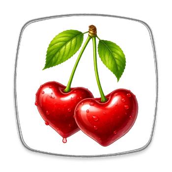 Two Shiny Cherries in Heart Shape with Leaves - Square fridge magnet - white - Front