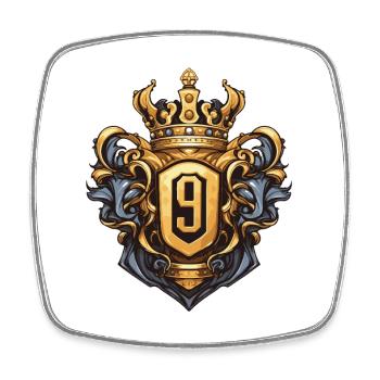 9 Zahl Wappen - Viereckiger Kühlschrankmagnet - Weiß - Vorne