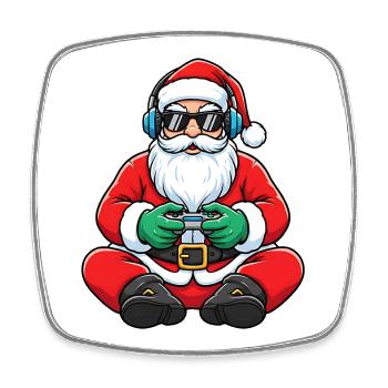 Gamer Weihnachtsmann Spielt Videospiel-Controller - Viereckiger Kühlschrankmagnet - Weiß - Vorne