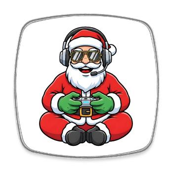 Gamer Weihnachtsmann Spielt Videospiel-Controller - Viereckiger Kühlschrankmagnet - Weiß - Vorne