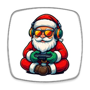 Gamer Weihnachtsmann Spielt Videospiel-Controller - Viereckiger Kühlschrankmagnet - Weiß - Vorne